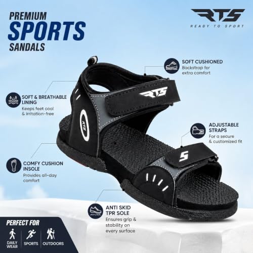 Image of RTS Boys Sports Sandals | Lightweight Adjustable Outdoor Sandals for Boys | Soft Cushioned Footbed | Anti-Skid Durable Sole | Comfortable Velcro Walking Sandals for Daily Wear, School, Travel & Play