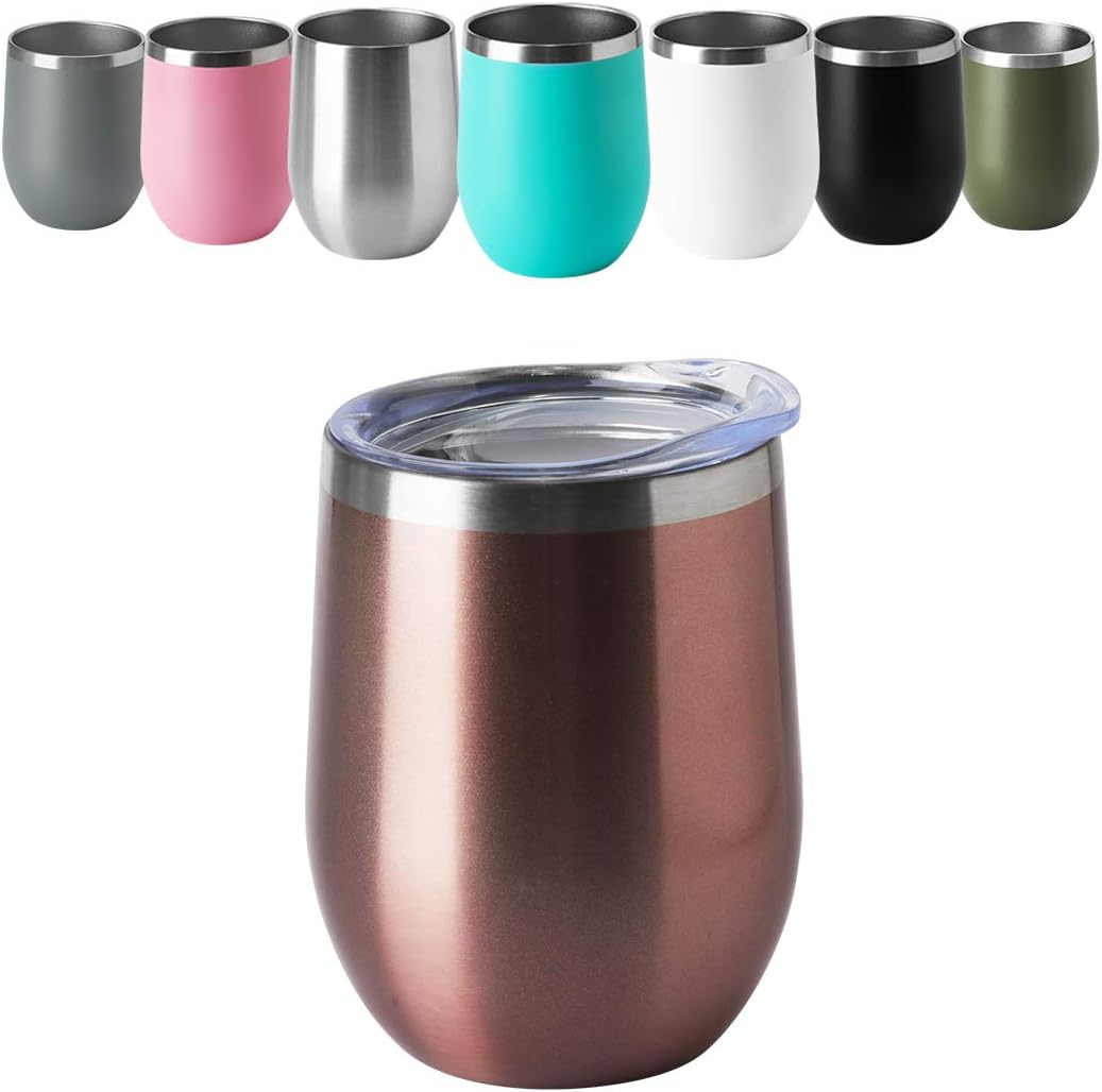 HASLE OUTFITTERS 12oz Wine Tumbler with Lid Stemless Wine Glasses Double Wall Vacuum Travel Mugs stainless steel Coffee Cup for Cold & Hot Drinks Wine Coffee Cocktails Beer 12 Pack Rose Gold - Image 2