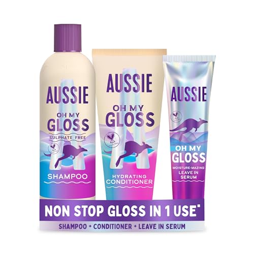 Aussie Oh My Gloss Shampoo & Conditioner Set +Leave in Hair Treatment Serum