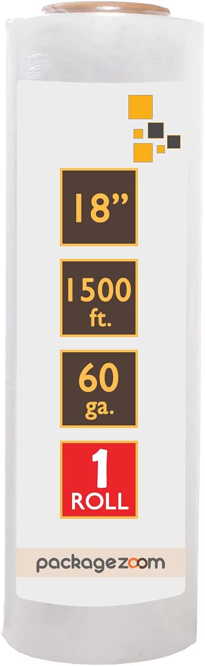 18” x 1500 ft Stretch Wrap Heavy Duty 60 Gauge High Performance Stretch Film Packing Moving Packaging Stretch Wrap 1 Roll