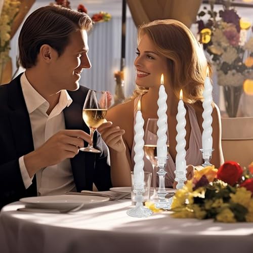 Image of Dripless Short Spiral Candles Crystal White Taper Candles 7.5 Inch Smokeless Twisted Candlesticks Unscented Handmade Candle Sticks 4PCS for Romantic Dinner Wedding Holiday Decoration