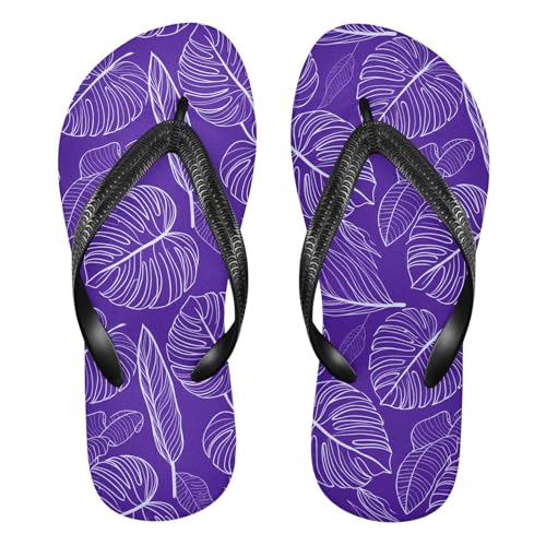 Leaf Purple White Flip Flops for Beach Thong Sandals Anti-slip Lightweight Beach Shoes for Indoor Outdoor House