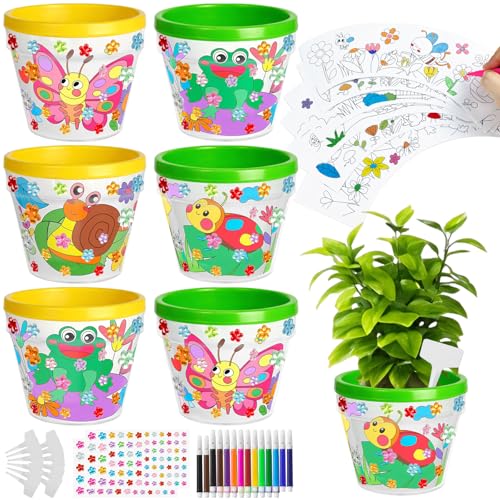 Cinrobiye 12 Set Garden Pot Craft Kit, DIY Paintable Flower