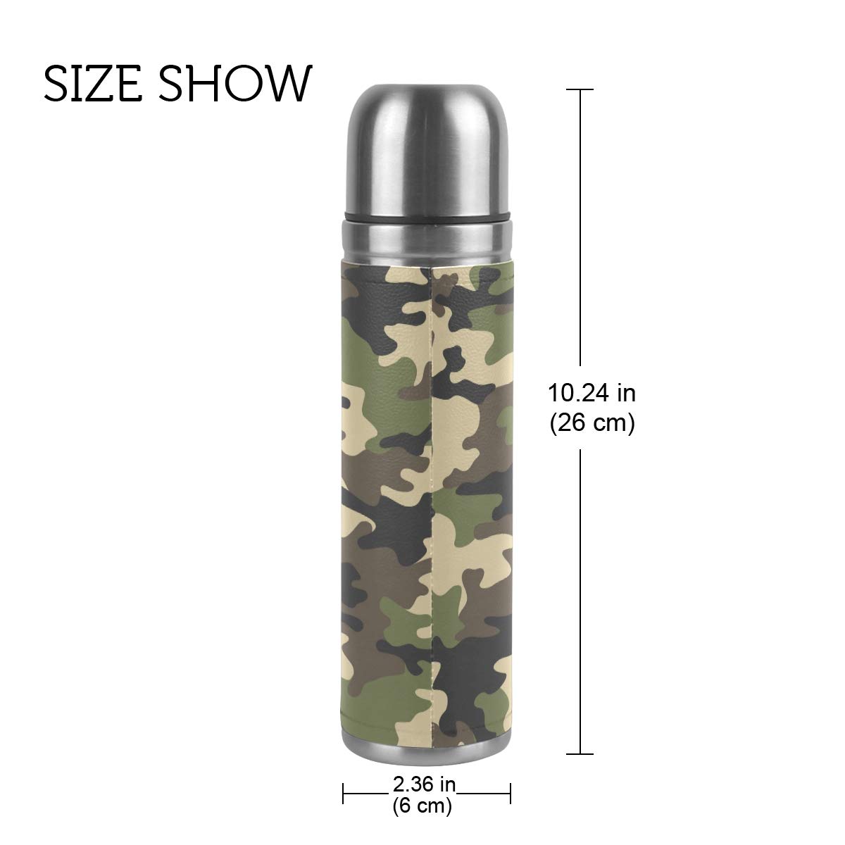 Taza de viaje aislada al vacío de acero inoxidable con doble pared a prueba de fugas, botellas de camuflaje, diseño de unicornio con estampado personalizado impreso en piel auténtica, 500 ml