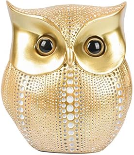 GoYonder Owl Decor Ornaments Sculpture for Home, Office, Bookshelf, TV Stand Decoration Resin Animal Figurines Minimalist Style Crafts Gift for Friend or Family, Animal Lovers (Gold/White Dots)