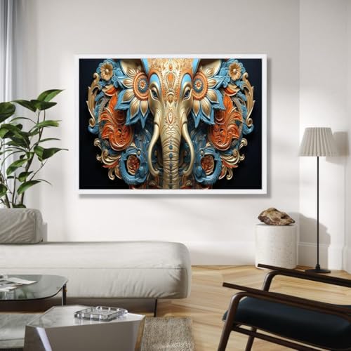 Art mural floral 3D éléphant pour salon élégant style indien - 3