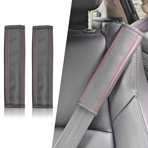 JSCARLIFE Car Seat Belt Cover 2 PCS - 2.56×9.5 inch PU Leather Seatbelt Shoulder Pad, Shoulder Comfort Pads with Embossed Design, Universal Fit...
