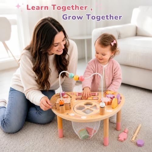 Image of Vanplay Montessori Toys for 1 2 Year Old Girl Gift - 1st Christmas Birthday | 8 in 1 Learning Activities with Music Box / Fishing Game, Busy Board Toys for Toddler 1-3, One Year Old Girl Birthday Gift