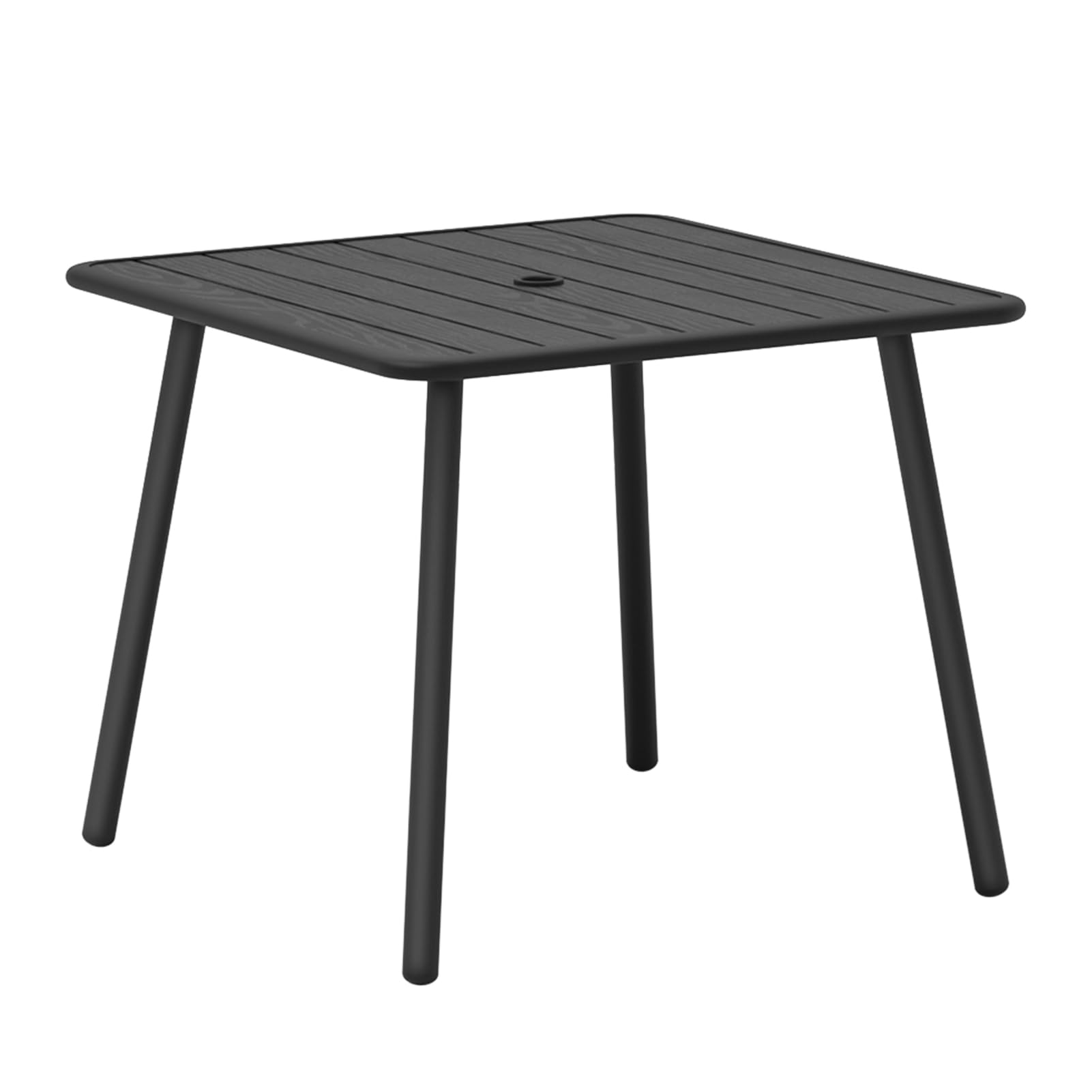 C-Hopetree Square Metal Outdoor Dining Table with Umbrella Hole for Outside Patio, Black