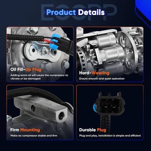 Image of ECCPP AC Compressor for Freightliner Century Class Columbia Coronado 2002-2007 | Fast Cooling AC Compressor with Clutch