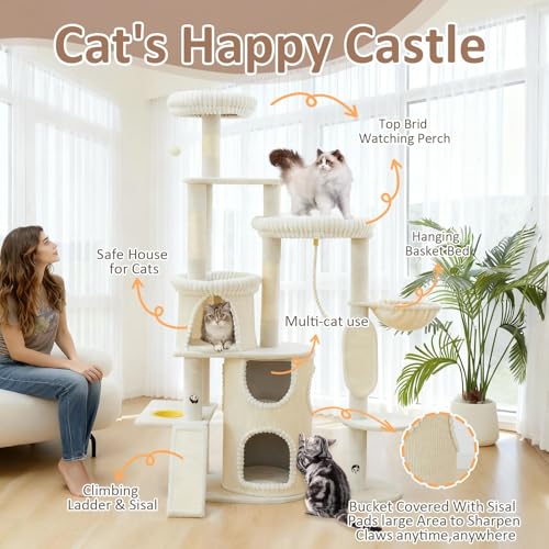 Torre para Gatos Grande UWELLPETS 68" de Alto Beige miniatura 2