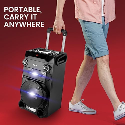 Pyle PA Speaker with 8" Subwoofer, Portable Bluetooth Speaker System with DJ Lights, USB/SD Reader, FM Radio, Microphone & Remote, Rechargeable Powered Unit for Events, Parties, Announcements & Music by Pyle - Image 6