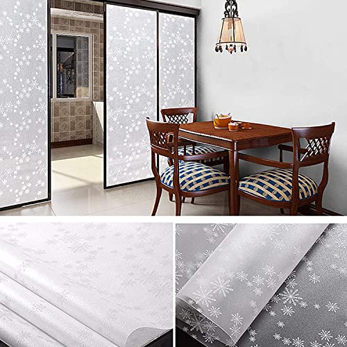 Image of WISDOM Privacy Window Film Frosted Glass Film Glass Film No Glue Anti-UV Window Sticker Non Adhesive for Privacy Office Meeting Room Bathroom Living Room (Snowflake Frosted, 24 x 178 inch)