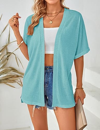 Image of MEROKEETY Women's 2026 Summer Lightweight Kimono Cardigan Short Sleeve Open Front Casual Loose Trendy Beach Cover Ups