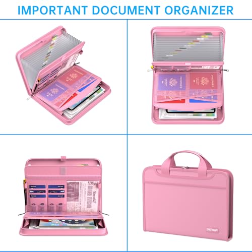 ENGPOW Accordion File Organizer,Fireproof Expanding File Folder with Multi Pockets,13 Pockets Document Organizer with Handle & Labels,Portable Home Travel Safe Storage Folder for Letter A4 Files,Pink by ENGPOW - Image 4