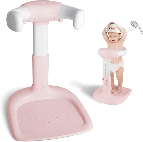 Soporte para baby shower Soporte de baño ajustable para niños pequeños y bañera de pie para bebés de 8 a 36 meses (rosa)