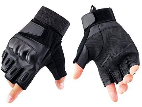 タクティカル ハーフ フィンガー PUレザー グローブ サバゲー バイク サイクリンググローブ (8. ブラックL)