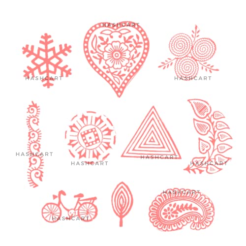 Image of Hashcart | Set of 10 | Handcarved Multi Shape Floral Design Printing Stamps for Project Making | Wood Blocks for Scrapbooking | Henna Mehndi | Kids & Art Project | Fabric Textile | Pottery Craft