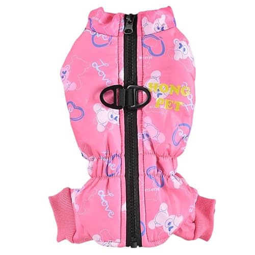 JPETTO犬服 つなぎ ダウンコート 雪遊び ドッグウェア パーカー 冬服 ペット 猫服 ダウンジャケット 裏起毛 犬の服 ジャケット 猫服 ダウンベスト 暖かい 防寒着 子犬 トイプードル チワワ服 お散歩25-H23244WピンクXL