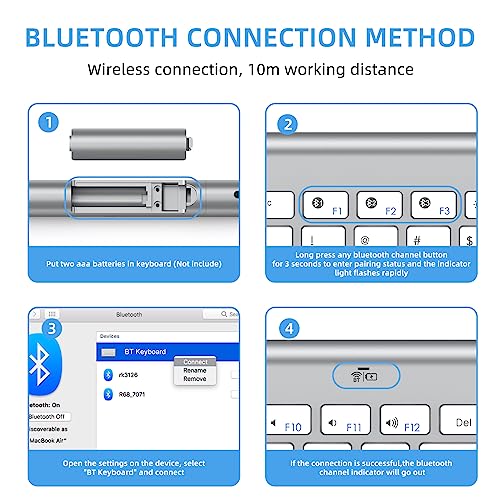 Image of cimetech Wireless Keyboard, Bluetooth Ultra-Slim Portable Mini Keyboard for iPad /Tablet /Mac /Laptop /Desktop- Silver