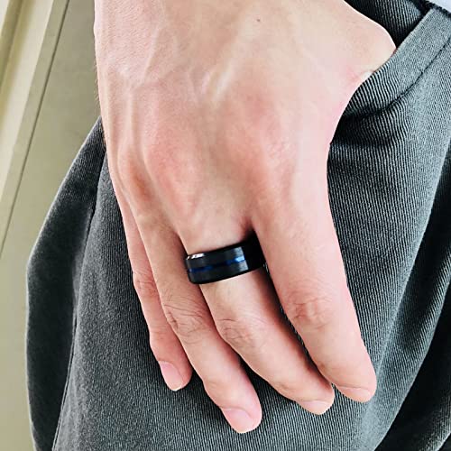 Bague titane ornée de cannelure bleue alliance 8mm 2pcs