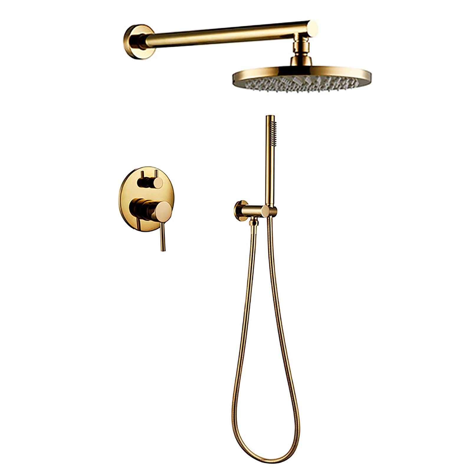 Sistema doccia in titanio oro rotondo a pioggia con set combinato portatile, set doccia a parete completo di valvola in ottone, 20,3 cm, A-16 tum