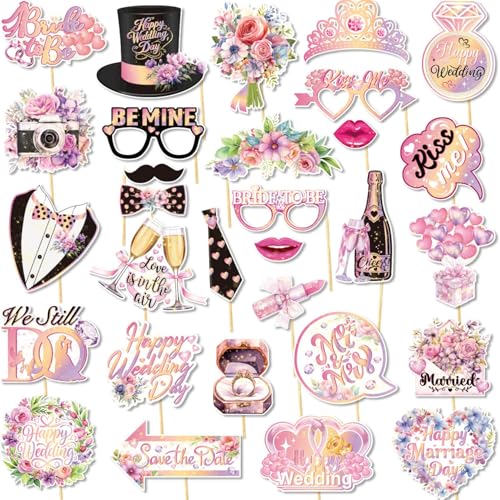 Festa de casamento Photo Booth Props, cartazes rosa para o cenário de casamento e estação Selfie para decoração de festa de casamento