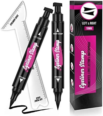 Cilrofelr Eyeliner Stamp Wingliner, 2 Easy Winged Eyeliner Stamps to Create Perfect Cat Eye, Long Lasting, Waterproof & Smudge proof Liquid Eyeliner Pens (10 mm, Black)