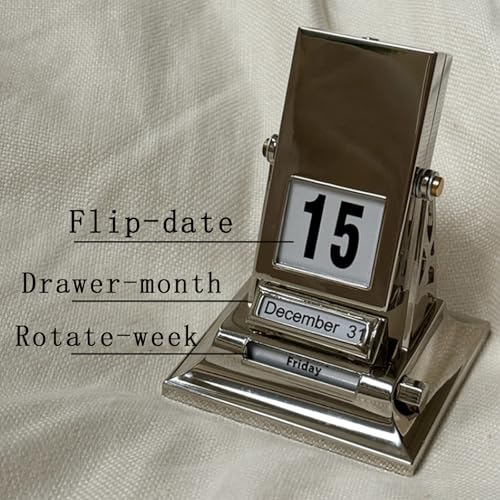 Calendario de escritorio de metal con tapa para manualidades, calendario de negocios creativo, calendario perpetuo, para adornos de escritorio de oficina