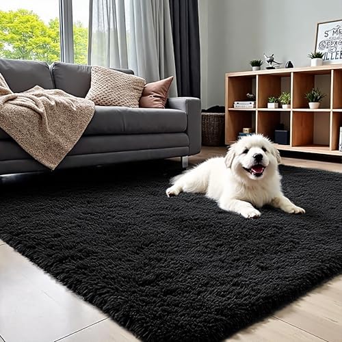 PureCozy 5x8 Area Rug for Living Room, Modern Black Super