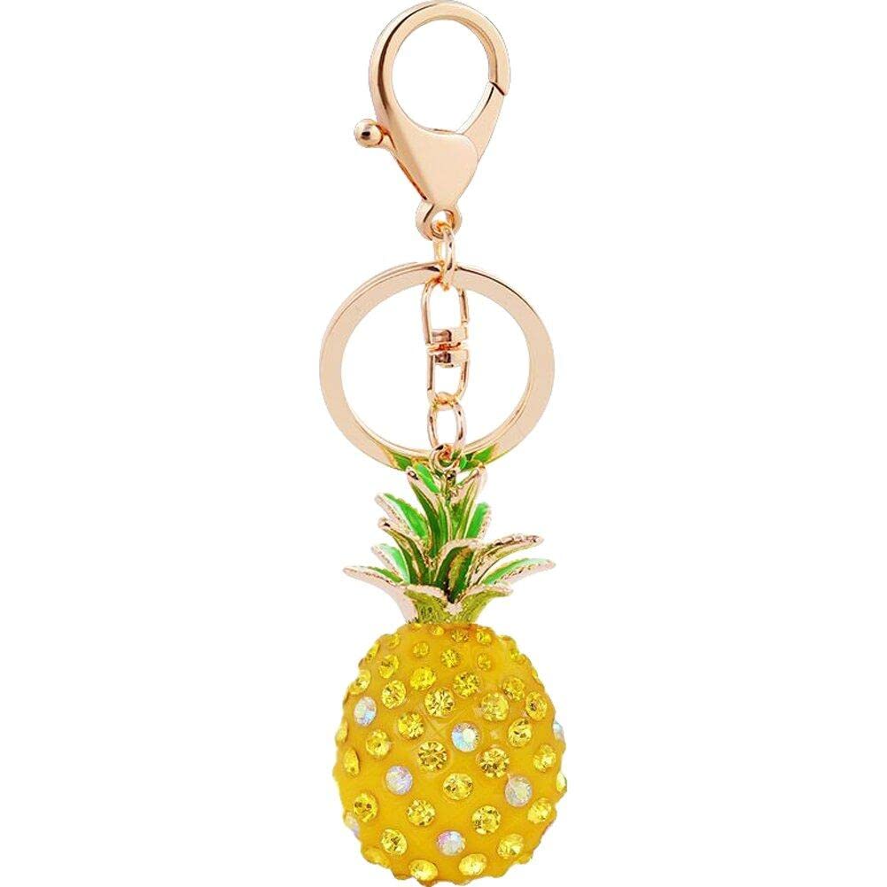 DinnttyRhinestone Pineapple Keychain Hawaii Cartoon Fruit Keychain Sparkling Hanging Pendant for Purse Bag Car Key
