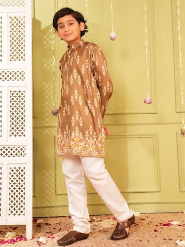 Image of AJ DEZINES Kurta Pajama For Kids Boys | Cotton Printed Chikankari Kurta Pyjama Set For Boys | Traditional & Festive Outfit | Party & Ethnic Wear | Stylish Kids Kurta Set