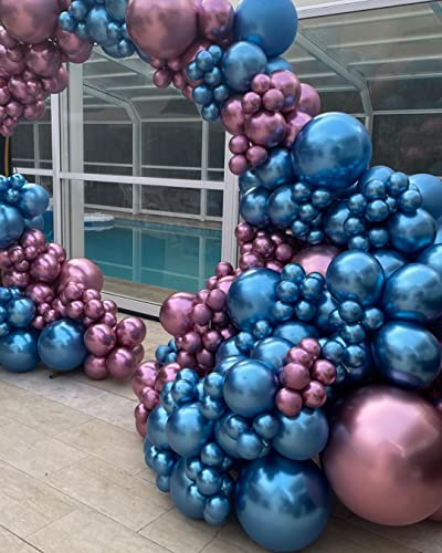 Bezente Blue Metallic Chrome Latex Balloons, 100 Pack 12 inch Round Helium Blue Balloons for Birthday Baby Shower Wedding Graduation Party Decorations - 4