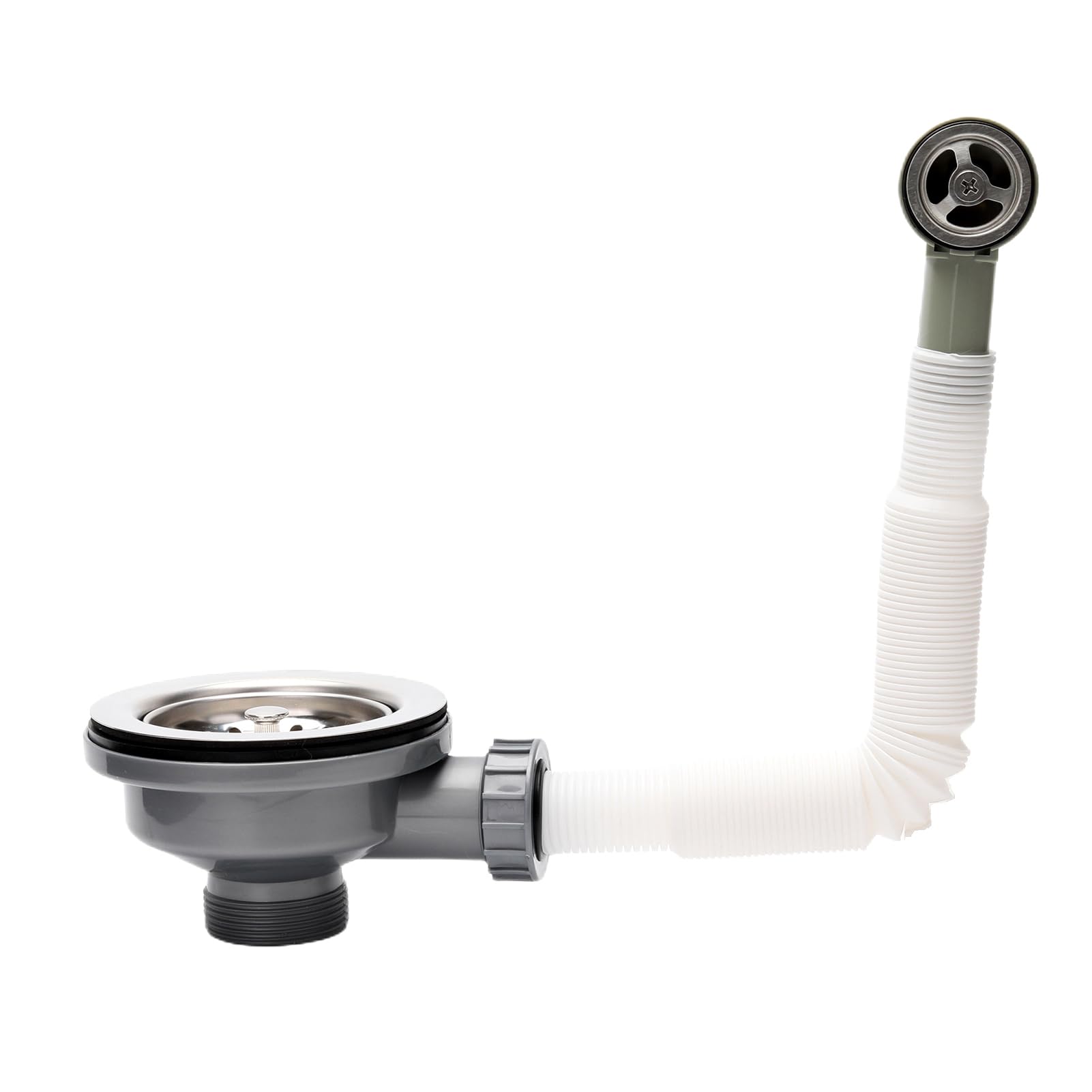 Sopimusz Silver Kitchen Sink Waste Kit With Overflow Pipe,Wash Basin Overflow Head- Rectangle Interface (Round)