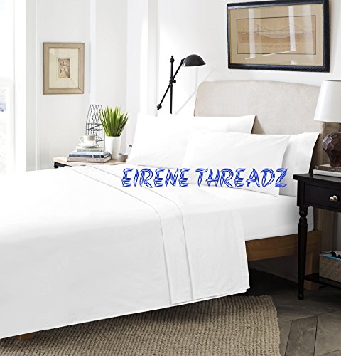eirene threadzFlat Sheets Polycotton Percale T180 Non Iron Easy Care Pillow Cases Sold Separately (Pair of Pillow Cases, White)