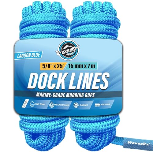 Image of Premium Nylon Boat Dock Lines & Ropes for Docking 5 /8'' x 25' | Double Braided Marine Rope & Mooring Line| Boat Ropes for Docking with Loop | UV & Saltwater Resistant Dock Ropes for Boats & Pontoons