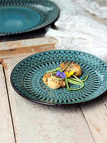 ASDUU Fuente Grande Redonda Azul Europea para Servir, Fuente para Servir de cerámica, Bandeja para Servir, Cuenco para Mezclar Frutas para Fiestas, Cuencos para Sopa