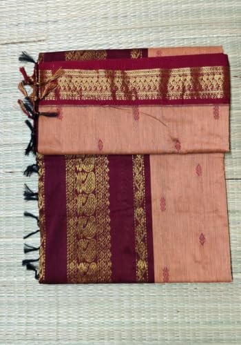 Image of Pure Kalyani Cotton Saree | Zari Border & Blouse Piece - Lata Gadwal Design | Traditional Saree
