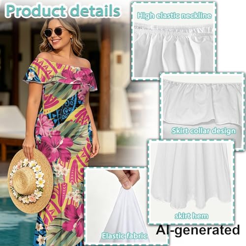 Image of Polynesian Dresses for Women Off Shoulder Maxi Dress Puletasi Samoan Dresses S-7XL