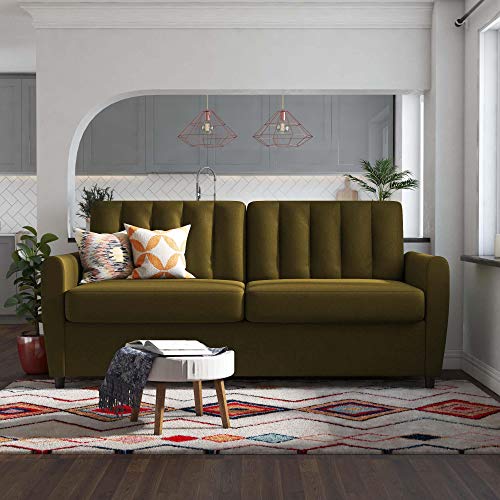 Novogratz Brittany Sleeper Sofa with Memory Foam Mattress, Green Linen, Queen