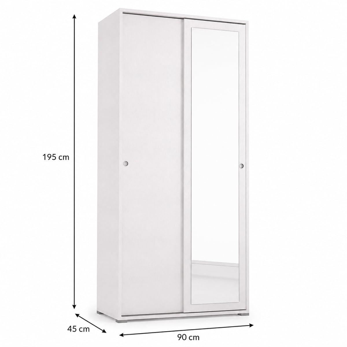 Yellowshop - Armadio 2 ante scorrevoli 2 ripiani L90xP45xH195 cm SLIDE Bianco o Bianco-Rovere texture 3d / specchio (Bianco)