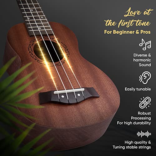 Havendi® Soprano Ukulele 21 Inch Premium Hawaii Guitar Aquila Strings Mahagoni Wood Incl. Travel Bag For Beginner And Professionals #TOP5