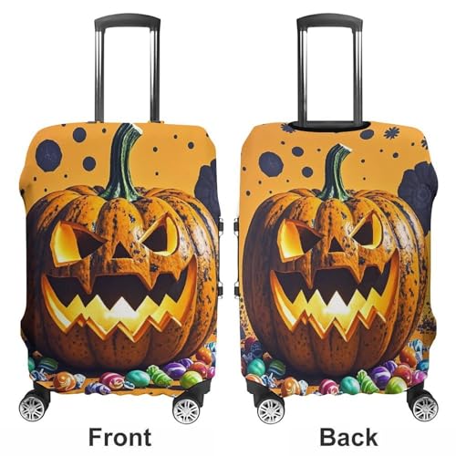 Halloween Pumpkin Monster Luggage Cover, Elastic Luggage Protector Fits 19-32in Suitcases, Washable & Anti-Scratch Suitcase Cover for Men Women L3