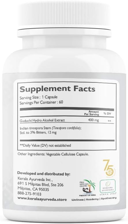 Kerala Ayurveda Guduchi - Herbal Capsules for Healthy Hormones, Rejuvenation and Balanced Digestion, 60 Count : Health & Household