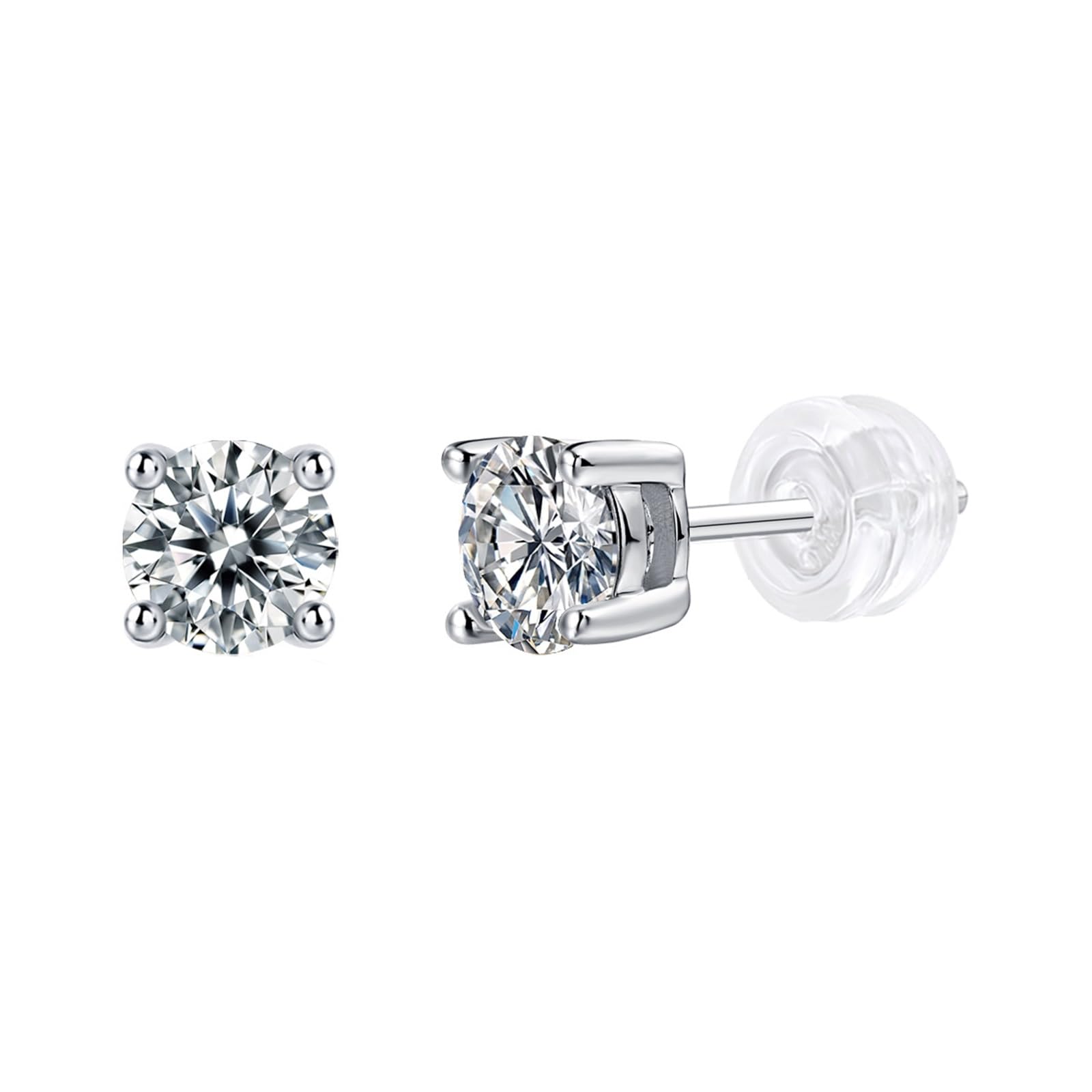 Kolczyki sztyfty białe złoto 750 585 375 damskie kolczyki damskie proste z 4 wypustkami okrągłe Moissanite 0,5 ct / 1 ct kolczyki na sztyfcie prawdziwa biżuteria ślubna dla panny młodej, białe