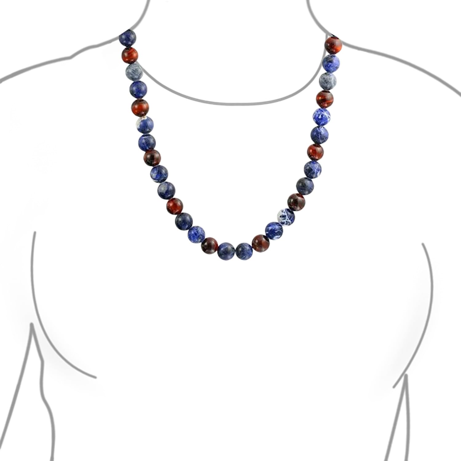 Bling Jewelry Bali Estilo De Piedra Preciosa Azul Sodalita Marrón Ojo De Tigre Bola De Cuentas Collar De Cadena Para Hombres Mujeres De Acero Inoxidable Gancho Cierres