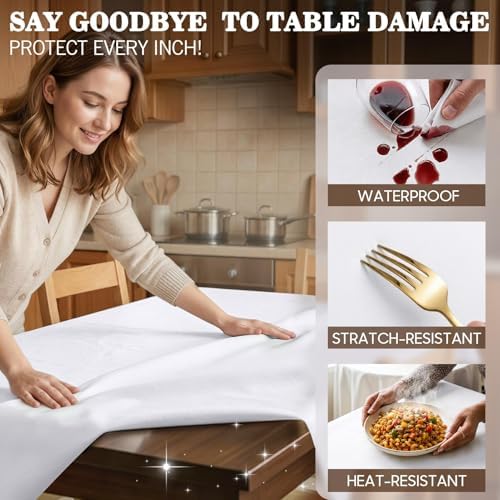 Heavy Duty Table Protector Pad with Flannel Backing for Dining Room, Waterproof Vinyl Tablecloth Easy to Clean & Trim, Scratch & Heat Resistant Table Cover, Reusable Pad 72" x 54" Rectangular - 1