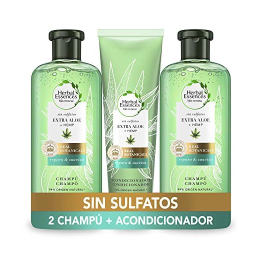 Herbal Essences Sin Sulfatos Ni Siliconas, Ingredientes Naturales Aloe Puro Y Hemp, 2 Champús 380 ml + Acondicionador 275 ml