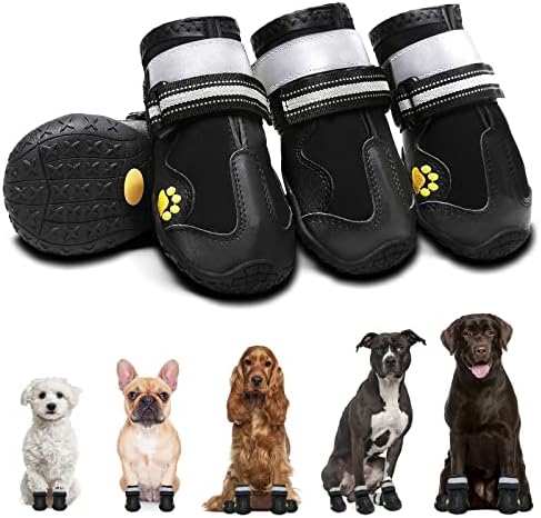 Dog Shoes for Large Dogs: Breathable Medium Dog Boots Paw Protector for Summer Hot Pavement Winter Snow, Outdoor Walking Dog Booties, Indoor Hardfloors Anti-Slip Sole Black 4PCS-Size 8