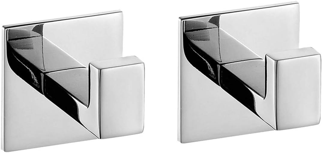 flybath square coat hook sus 304 stainless steel towel robe door hooks wall mounted self adhesive no drilling, mirror polished - 2 pack